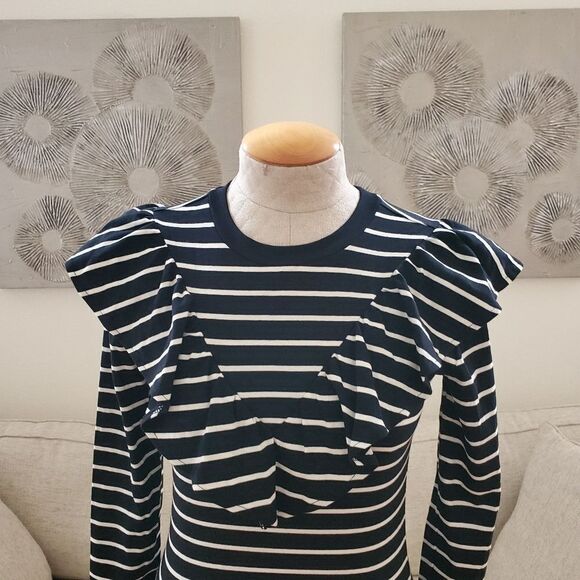 Lauren Ralph Lauren Striped Ruffle Trim Long Sleeve Top sz Sm - Picture 3 of 11